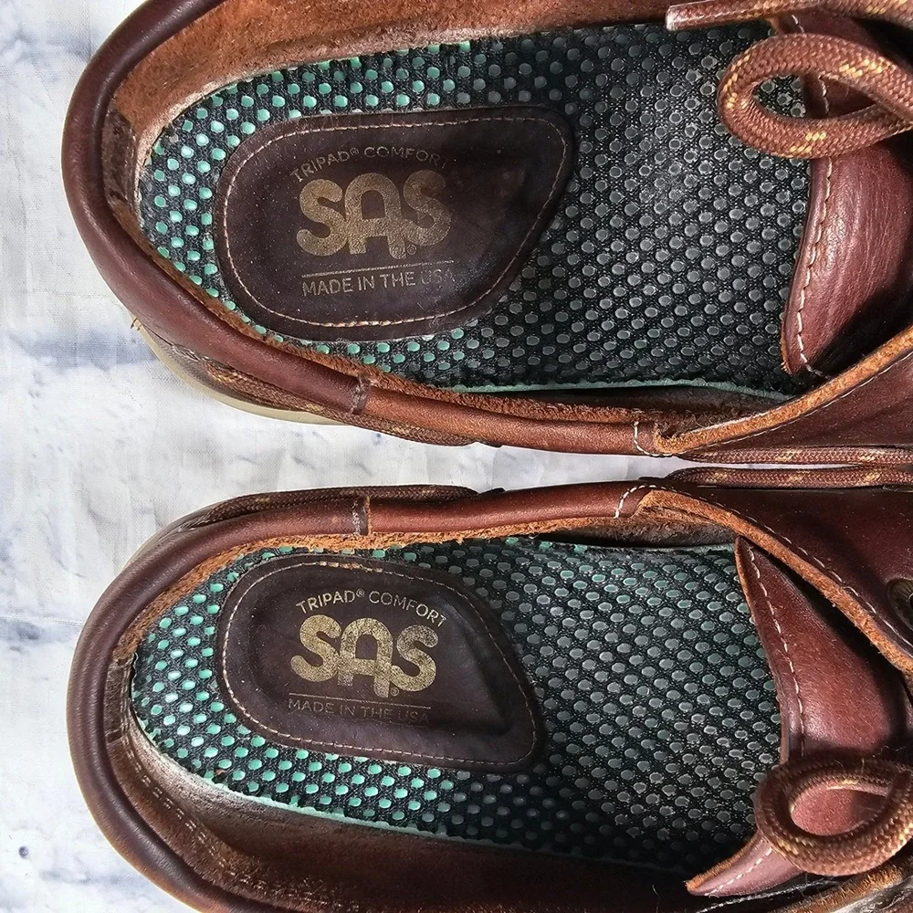SAS Decksider Boat Shoes Mens 11 Brown Leather Lace Up Tripad Comfort USA